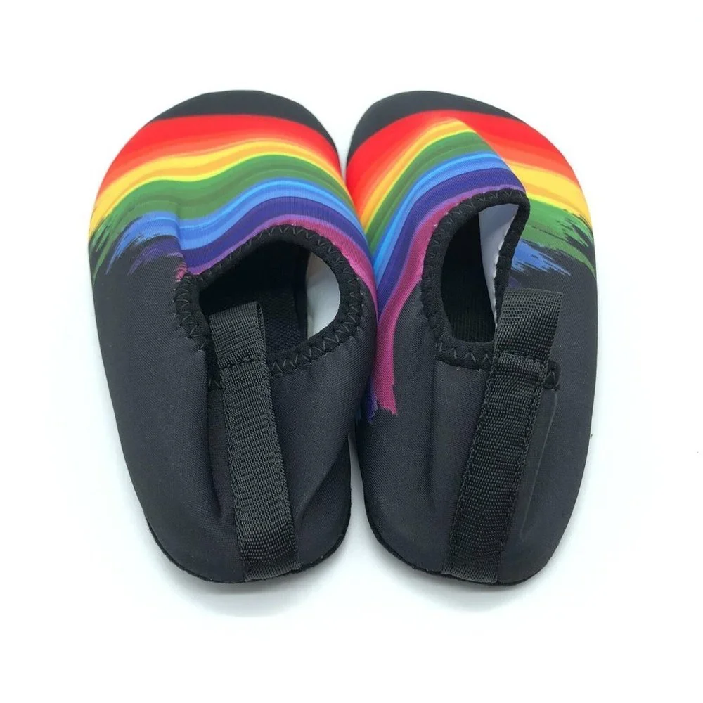 Girls Water Shoes Fabric Slip On Rainbow Colorful Black Size 35/36 US 2/2.5